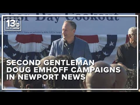 Sen. Tim Kaine and Second Gentleman Doug Emhoff speak at Rep. Bobby Scott's Labor Day Cookout