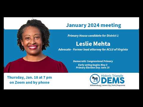 Primary Candidate Leslie Mehta at Jan 24 HTD meeting